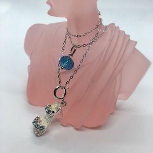 March birth stone aqua cz /crystal silver necklace